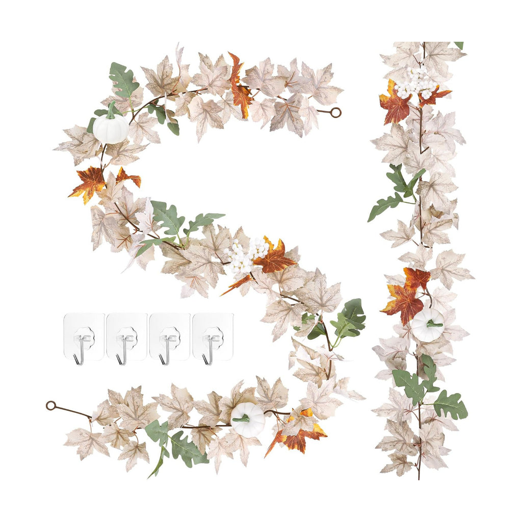 2Pack 11.8FT White Fall Maple Leaf Garland for Halloween Wedding Decoration