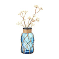 Blue Glass Flower Vase with Rope Wrapping Wide Mouth Woven Vase Decorative Floral Bottle Bud Vase for Table Centerpiece Home Decor Wedding Party (8x16 cm/3x6.3 Inch)