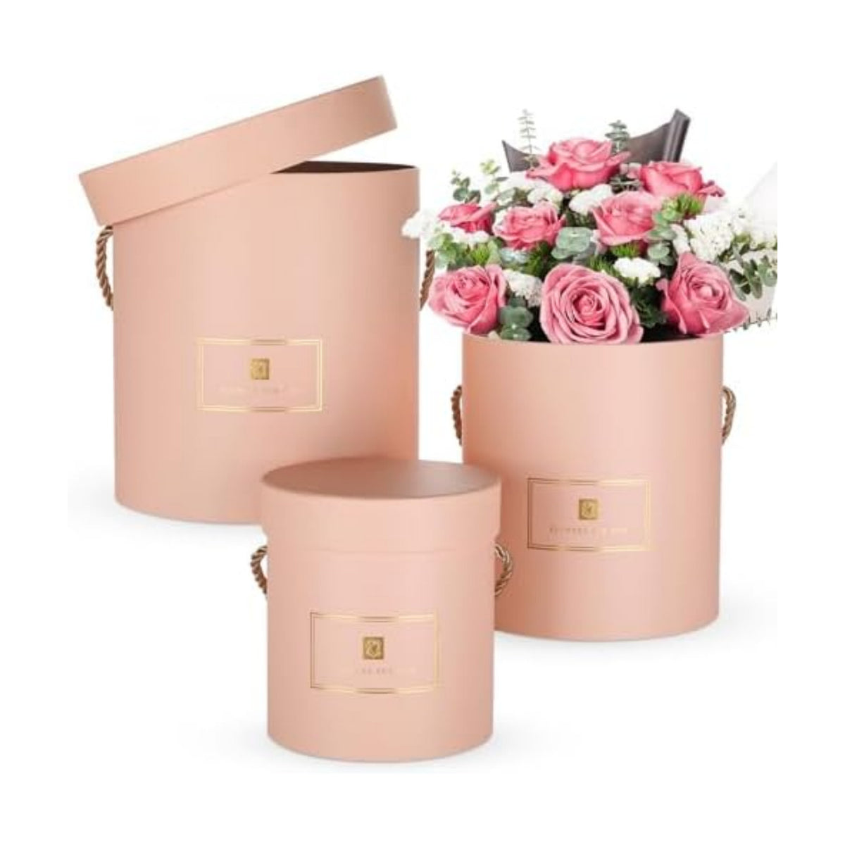 Hollyone Pink Gift Box with Lids Set of 3 Round Nesting Gift Boxes for Presents 3 Assorted Sizes Flowers Arrangements Box for Gift Giving Christmas Valentine Thanksgiving Mom Gifts Present Wrapping