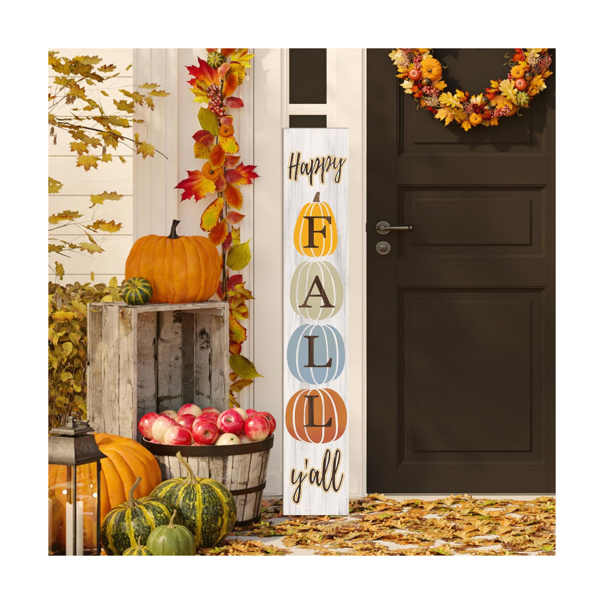 Happy Fall Y'all Porch Sign 47" Autumn Pumpkin Front Door Welcome Sign Vertical Standing Wooden Sign For Garden Home Yard Farmhouse Thanksgiving Decor