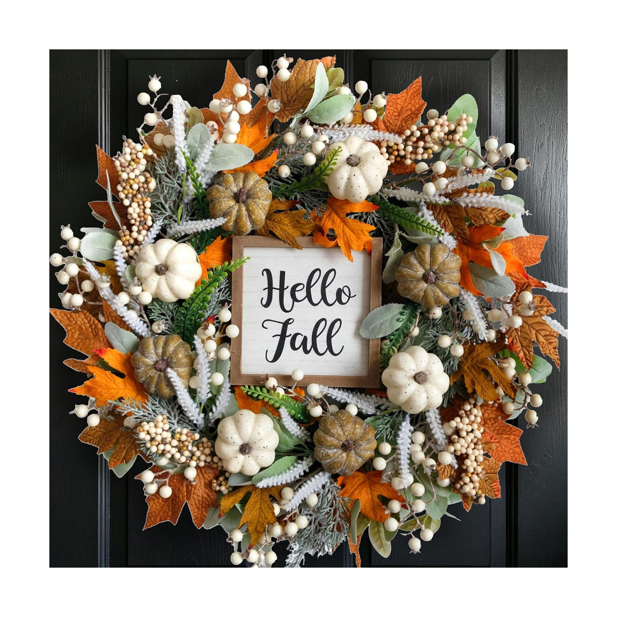 24 inch Thanksgiving Fall Wreath, Autumn Harvest Wreaths for Front Door