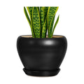 Deep Dream 8 Inch Plant Pot - Ceramic Pots for Plants with Drainage Hole and Trays, Modern Round Flower Pot, Planters for Indoor Outdoor Plants, Home Garden Decor, Black