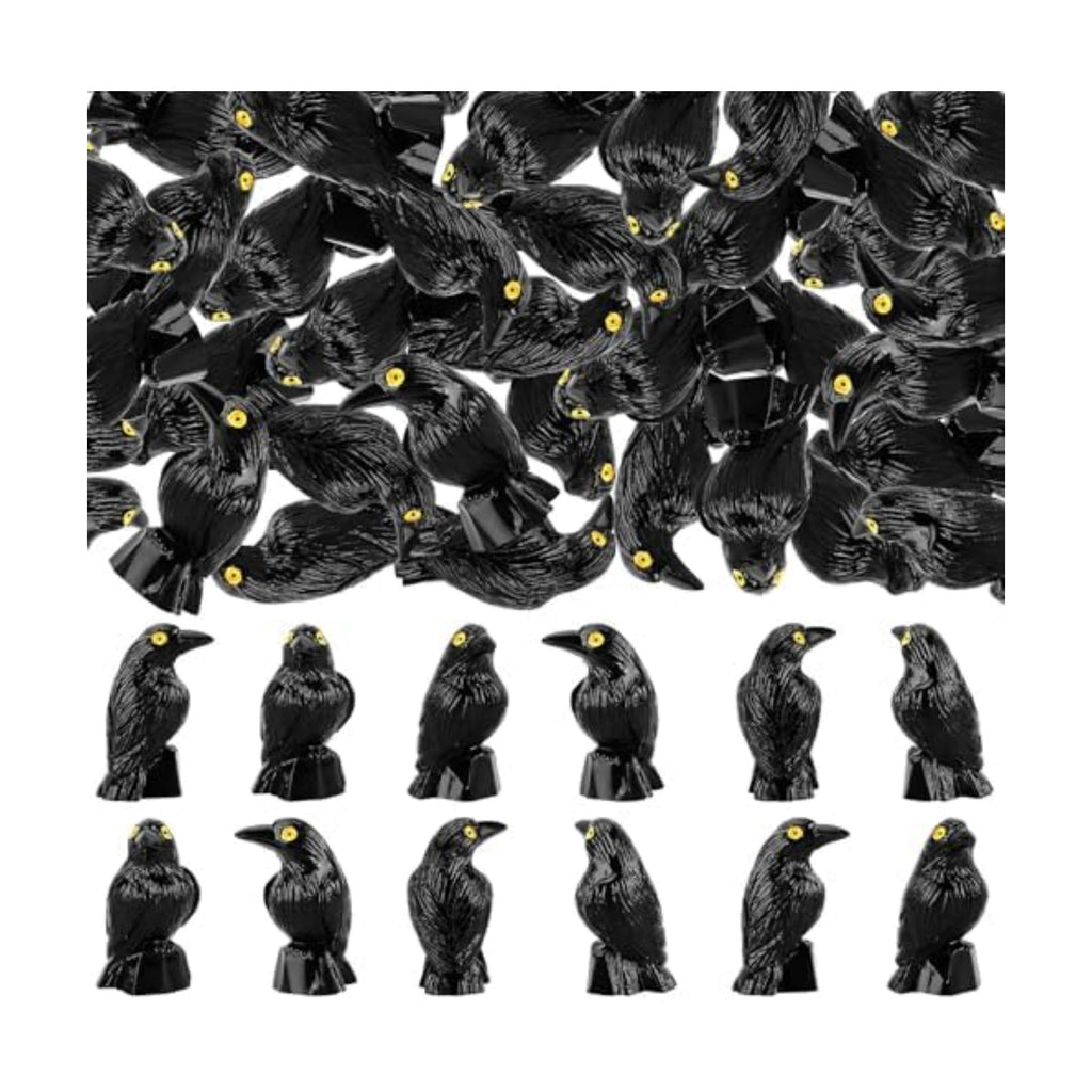 60Pcs Mini Resin Crows,Mini Black Crow Ravens Figurines