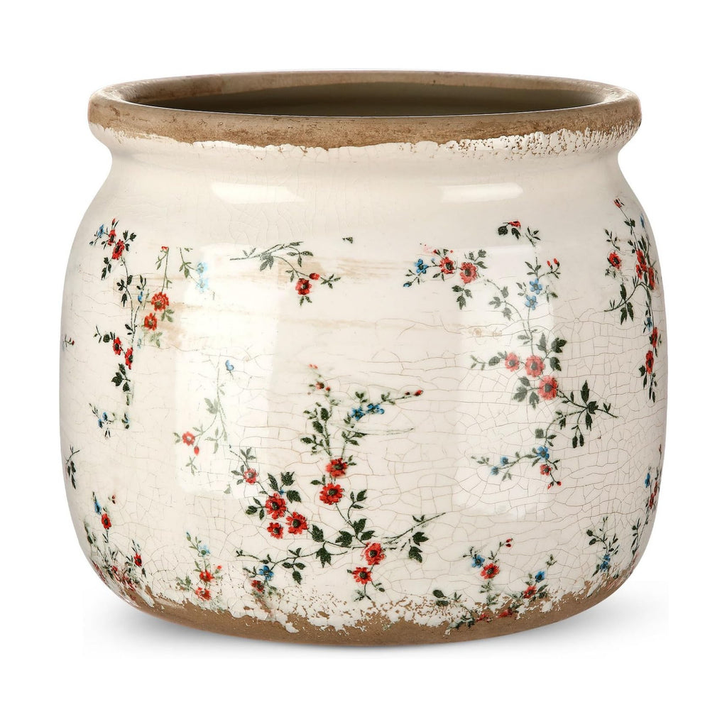 Vintage Planter Large Ceramic Plants Pot Beige Red Floral Pot | Ice Crack Glaze Scroll Flower Pot with Drainage, Rustic