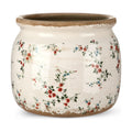Vintage Planter Large Ceramic Plants Pot Beige Red Floral Pot | Ice Crack Glaze Scroll Flower Pot with Drainage, Rustic