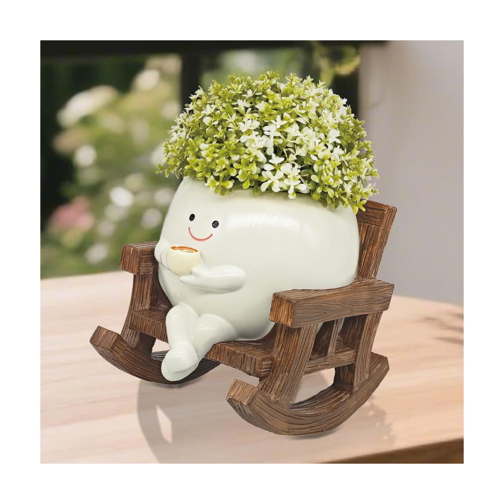 Smiley Face Planter Pot, Cute Coffee Plant Pots for Indoor Outdoor | Unique Rocking Chair Plant Pot for Succulents