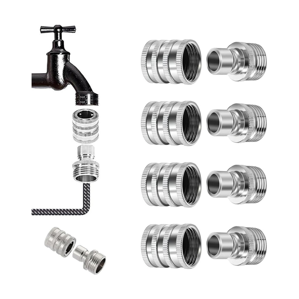 Stainless Steel Garden Hose Quick Connect Fittings Set, 3/4 Inch GHT Quick Release Hose Connector, Heavy-Duty Non-leak
