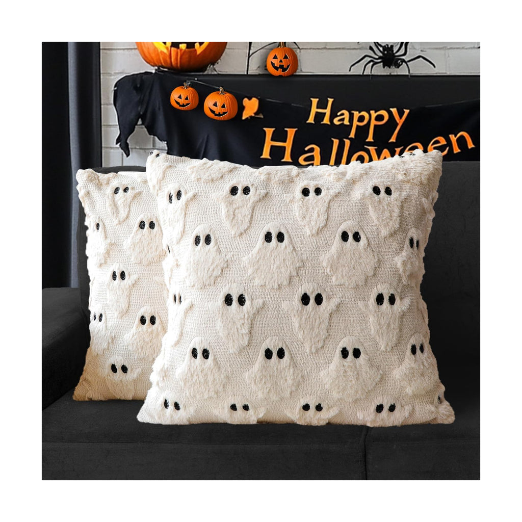 Halloween Pillow Covers 16x16 Set of 2 Beige Ghost Farmhouse Home Decor