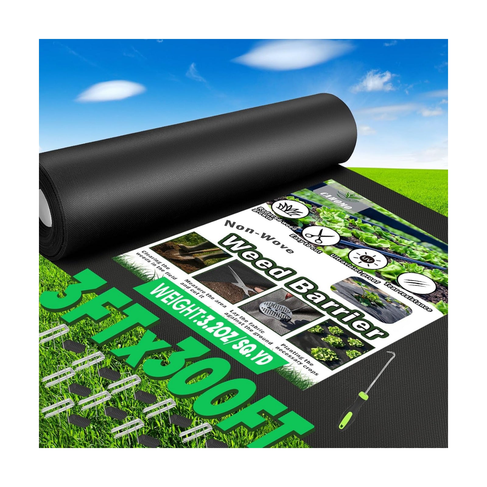 Non-Woven Thick Weed Barrier Fabric 3 FTx300 FT, 3.2oz Heavy Duty Weed Barrier Landscape Fabric, Ground Cover for