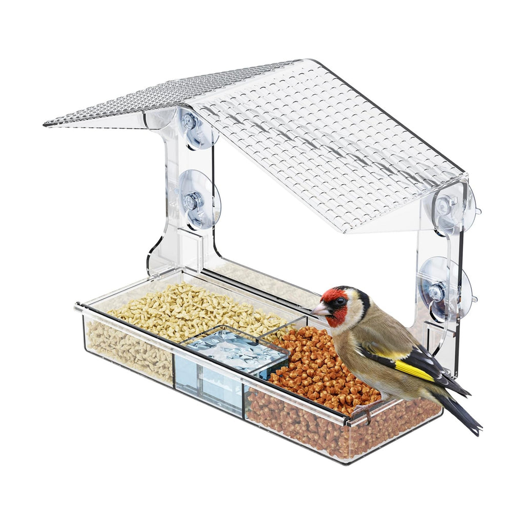 Yieach Acrylic Window Bird Feeders with Strong Suction Cups for Cats,Kid and Birds Lovers Gifts,Clear Bird Feeder for Window Viewing,Large Window Mount Birdfeeder,Birds House for Outdoors,Balcony