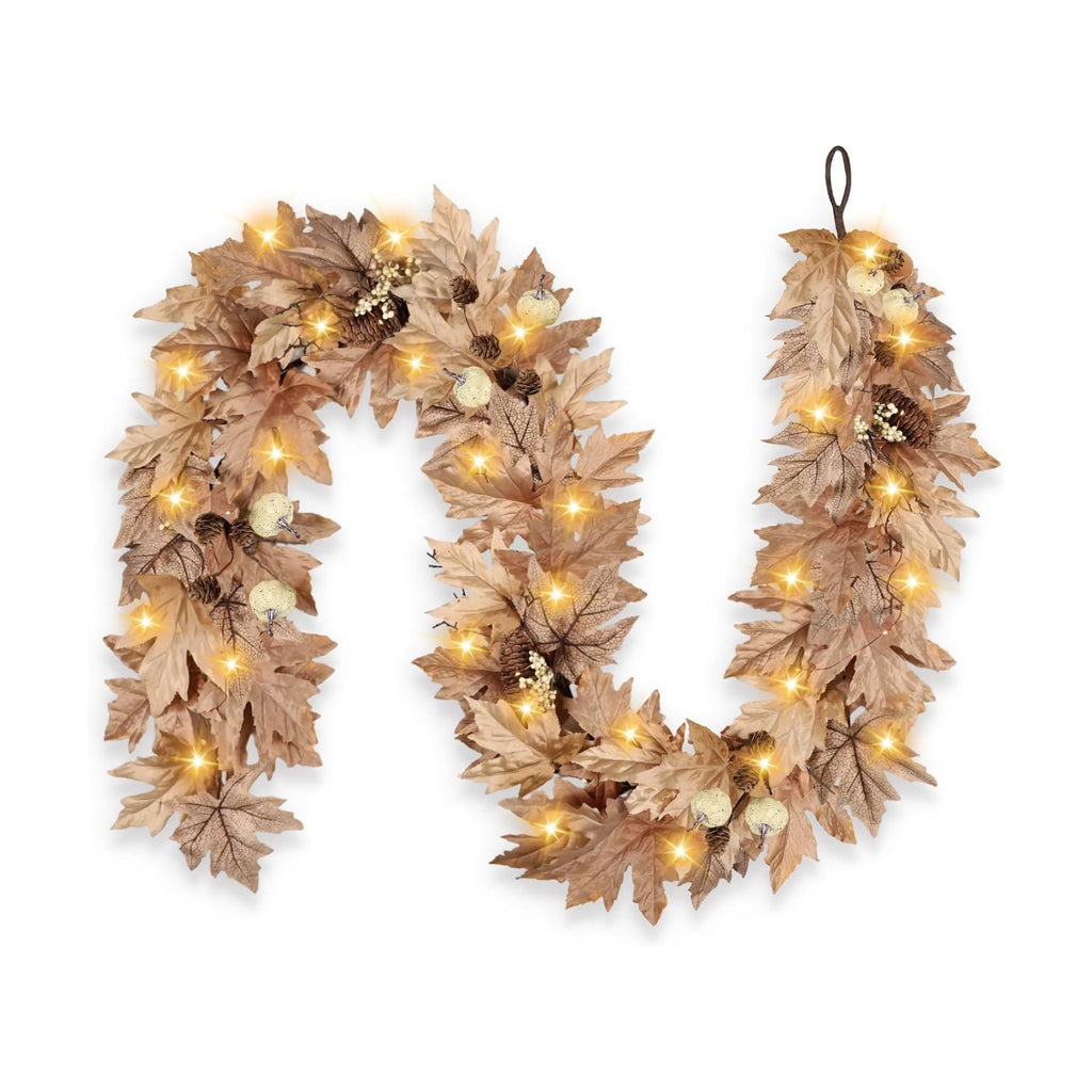 6 FT Lighted Fall Garland with Lights Autumn Automatic ON/Off Timer