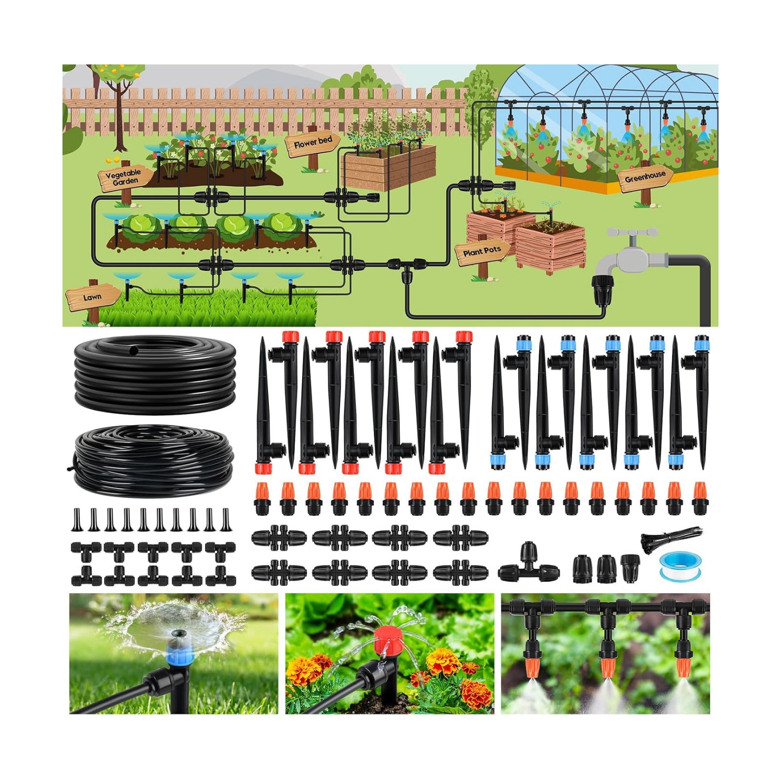 240FT Drip Irrigation System for Garden, 2026 Upgraded Quick-Connect Automatic Garden Watering System with 1/2" & 1/4"