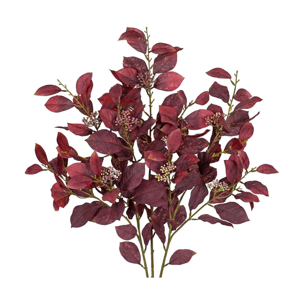 32" Artificial Burgundy Fall Euonymus Leaves Stems with Flower Seeds, 3 Pcs