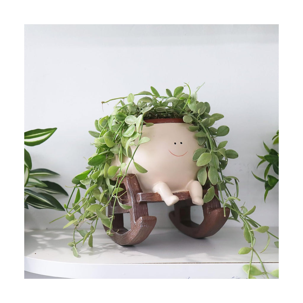 Camotank Smiley Face Rocking Chair Planters Flower Pots for Plants Funny Succulents Plant Live Cute Resin Head Planter