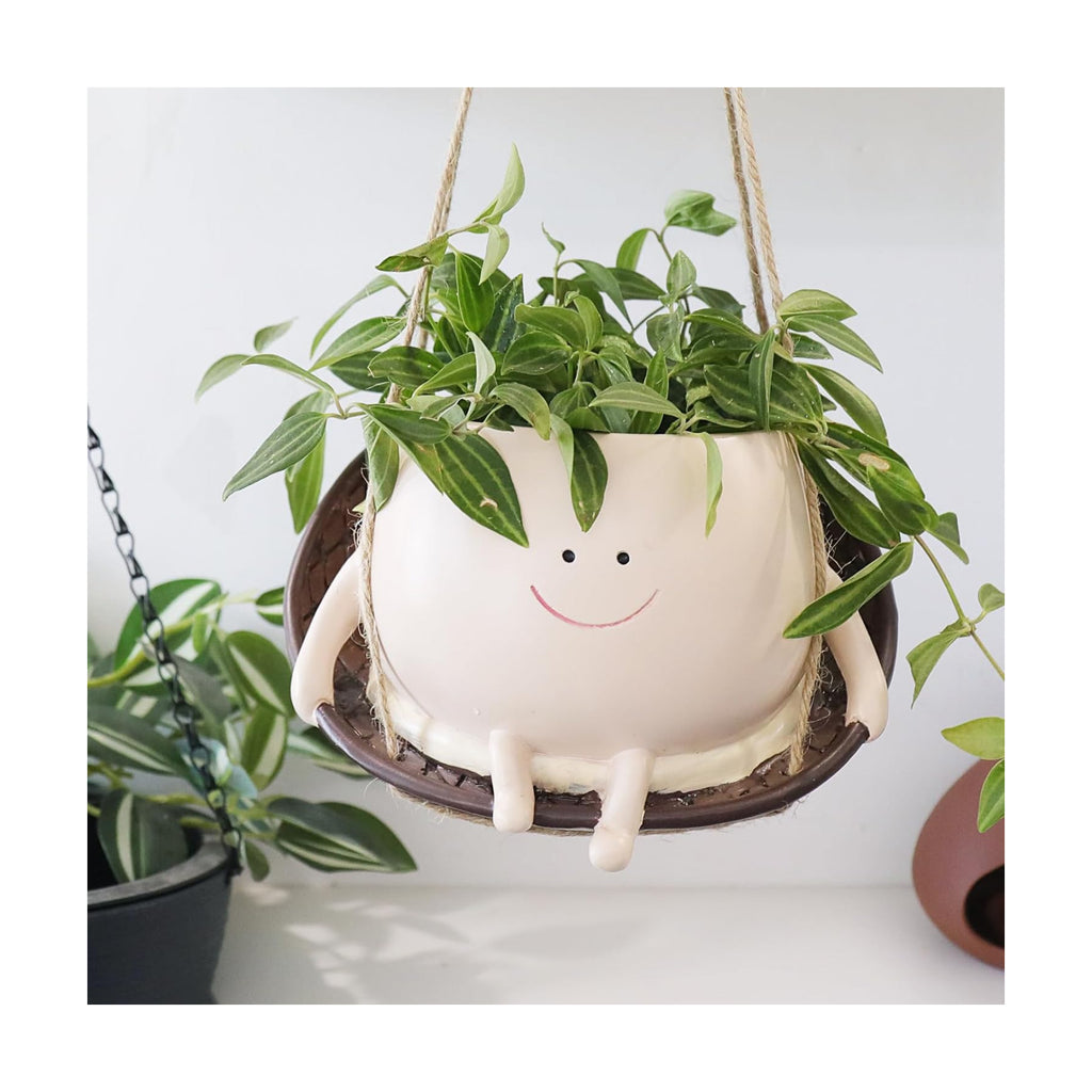 Smiley Face Hanging Planter Pots Cute Plant Pot for Plants, Funny Swinging Planters Succulents Live Planters Gift Idea