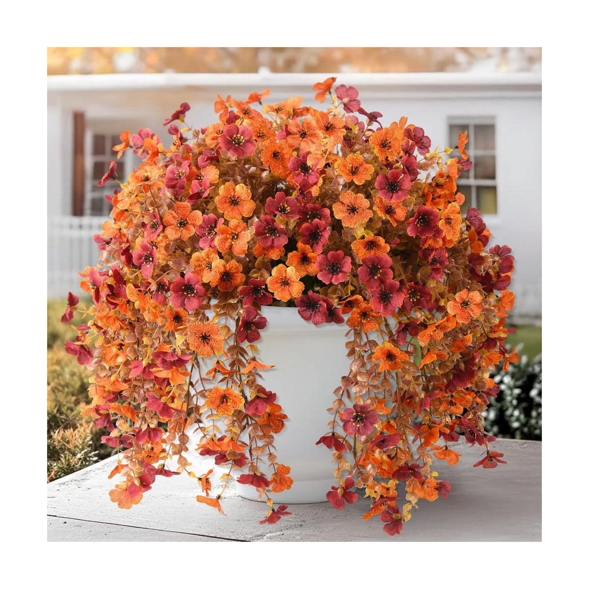 Homsunny Artificial Faux Mums Fall Flowers for Outdoor Outside Decoration