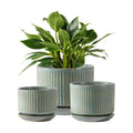 SURE YUESI Ceramic Plant Pots Set of 3, Indoor Outdoor Planters with Drainage Hole and Saucer, Ceramic Flower Pots for