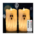Halloween Ghost Flameless Pillar Candles with Remote Timer, 2PCS
