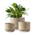 SURE YUESI Ceramic Plant Pots Set of 3, Indoor Outdoor Planters with Drainage Hole and Saucer, Ceramic Flower Pots for