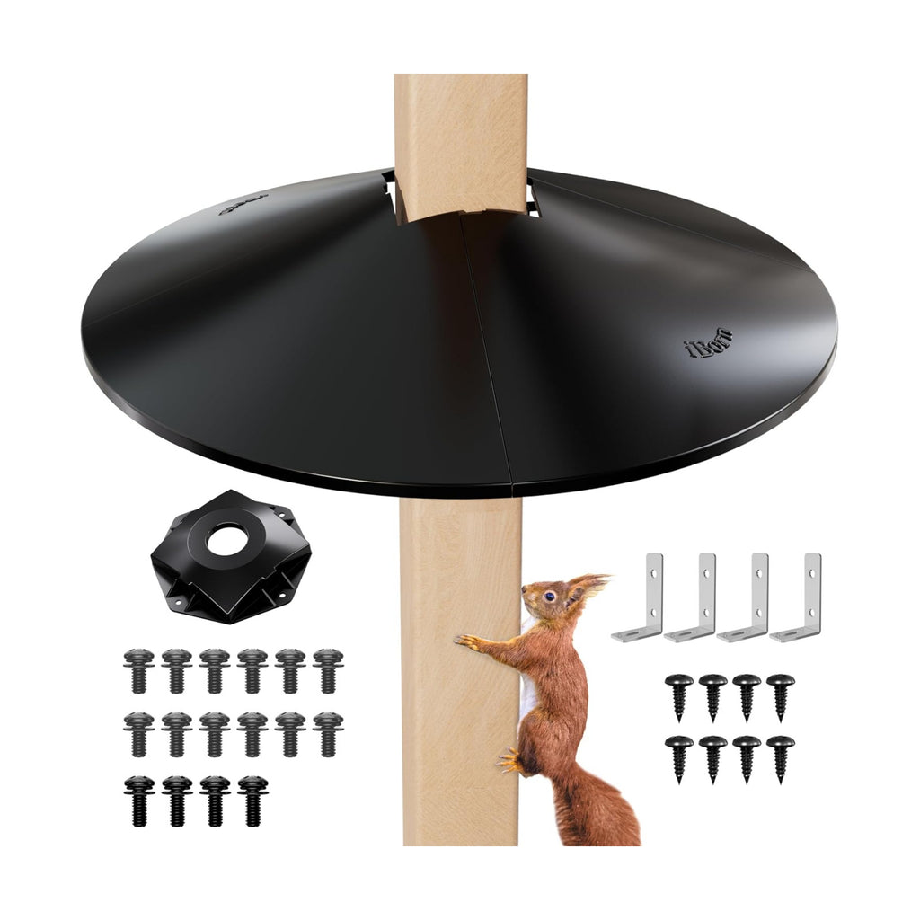 iBorn Squirrel Baffle for Bird Feeder Pole, Baffle for 4x4 Post, 22inch Oversized Squirrel Defender Stopper, Polycarbonate(PC), Dual Compatible Post/Pole Mount Guards, Pack of 1, Black
