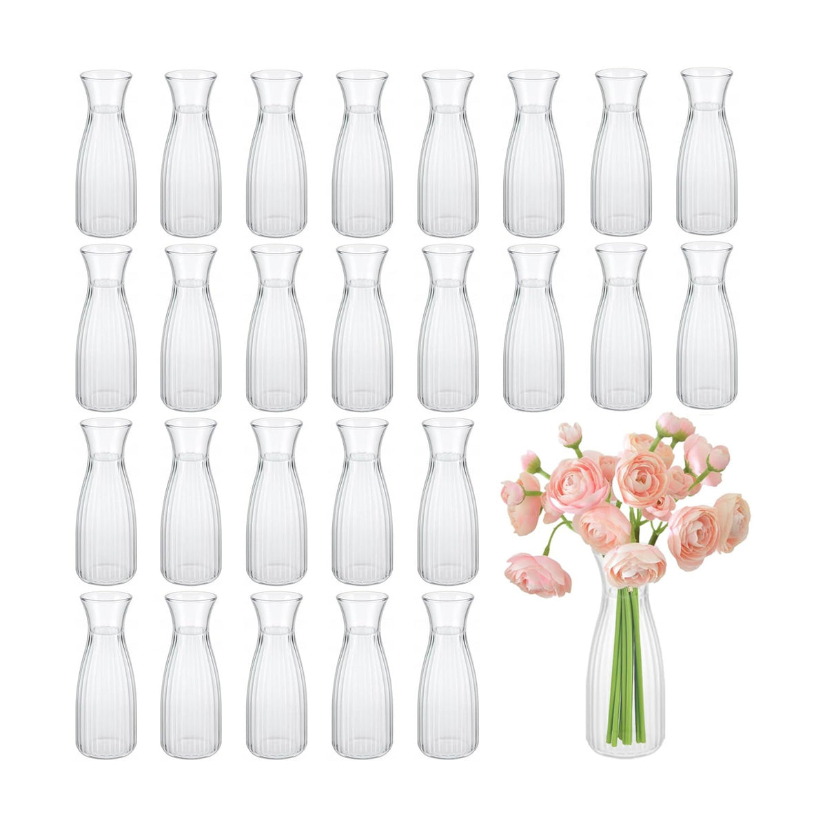 24 Pack Plastic Vases, 7 inch Clear Small Acrylic Flower Vase in Bulk Unbreakable Plastic Vases for Centerpiece Home Table Wedding Decor