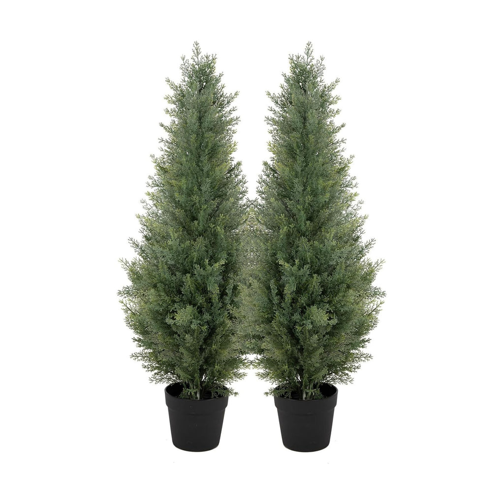 Bellacat 3ft Artificial Topiary Trees Outdoor UV Resistant, 35in Fake Cypress Tree with Full & Realistic Leaves, Faux Cedar Tree for Proch Patio Front Door Deck Balcony Yard Decor, 2 Pack
