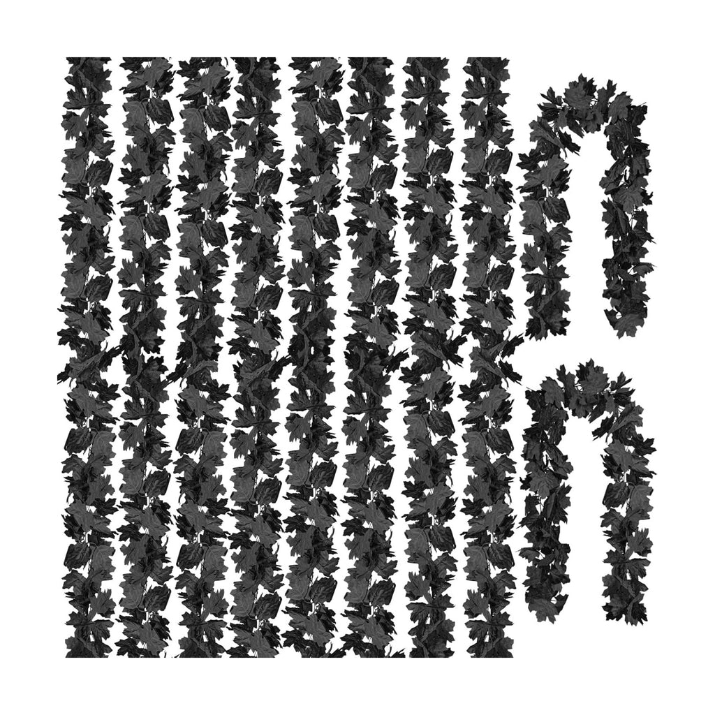CQURE 10 Pack Black Fall Leaf Garland, Total 59Ft Halloween Garland Hanging Vines Artificial Fall Maple Leaves Thanksgiving Decor for Home Wedding Fireplace Christmas