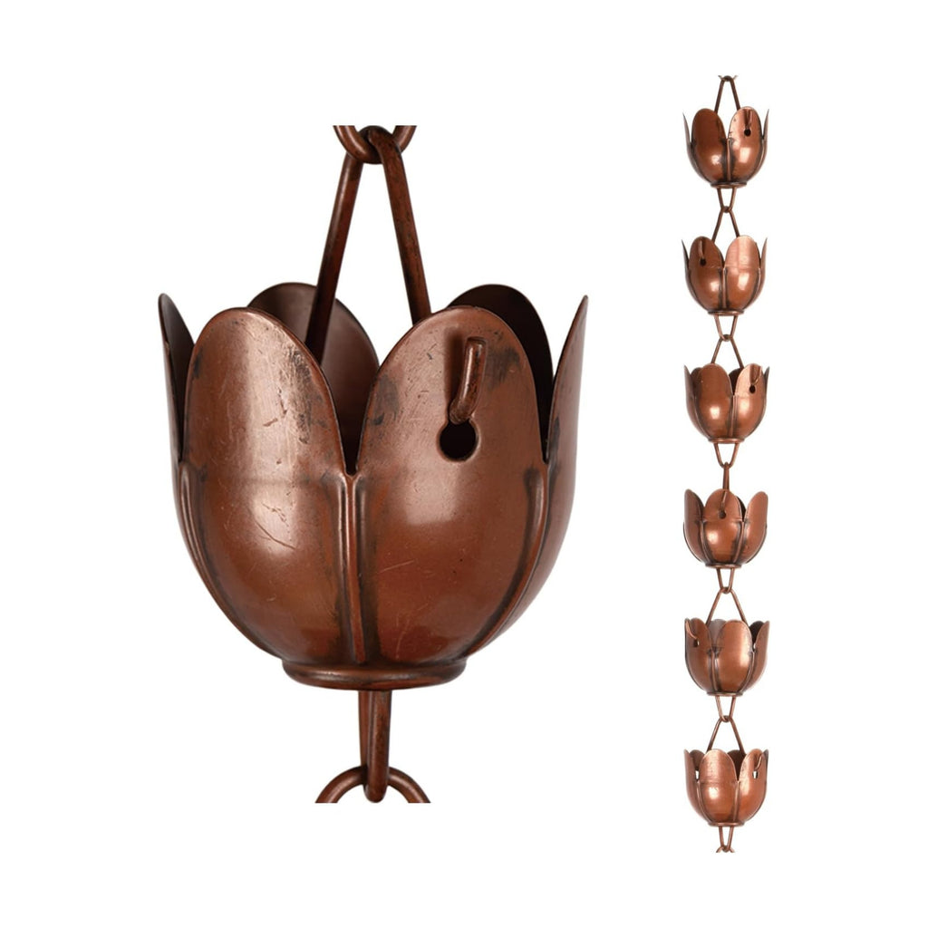6ft Rain Chain for Gutters Durable Antique Copper Rain Chains for Outside with 17 Large Lotus Cups Decorative Rain