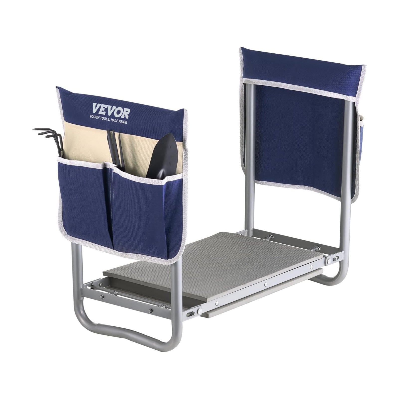 VEVOR Garden Kneeler and Seat Heavy Duty, Portable Garden Stool with 11'' EVA Kneeling Pad and 2 Tool Bags, Folding