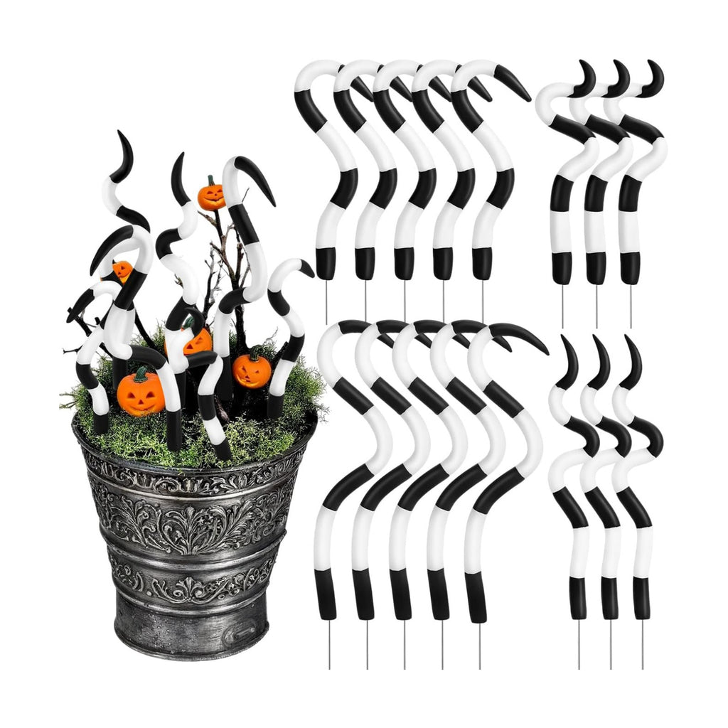 16pcs Halloween Sandworm Tentacle Plant Stakes,Black and White Striped