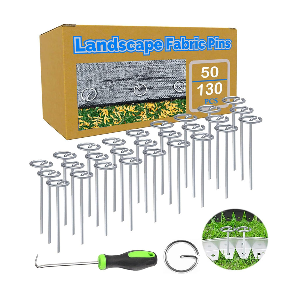 130Pcs Landscape Fabric Pins, Galvanized Circle Top Landscape Fabric Stakes | Not Easy to Bend 6-Inch Garden Staples