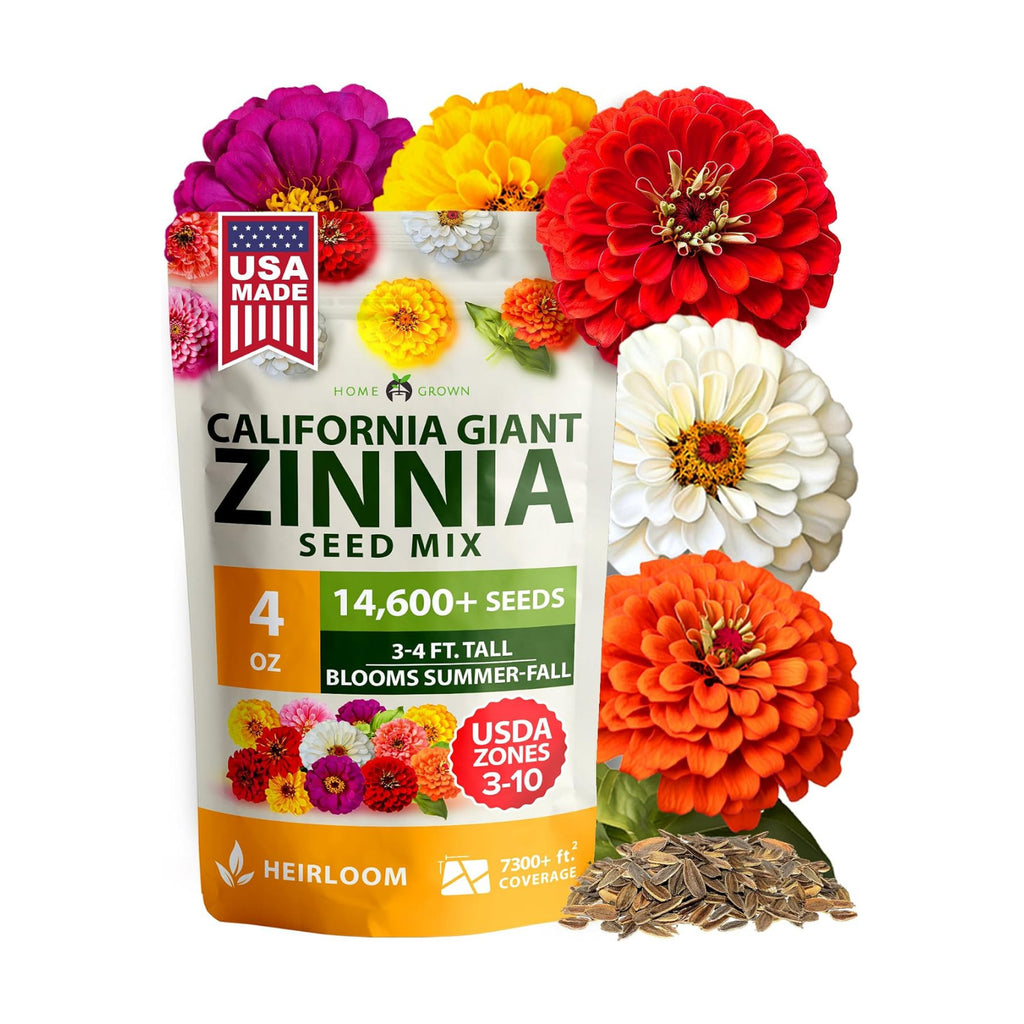 HOME GROWN Zinnia Seeds for 2026 - California Giant Mix - 14,600+ (4 oz) Plant Wildflower Blooms Bulk Seeds for