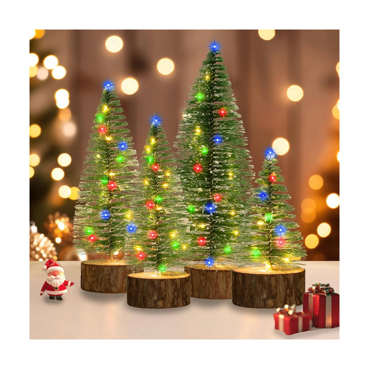 4 PCS Mini Christmas Trees with Lights, 4 Sizes Artificial Christmas Trees