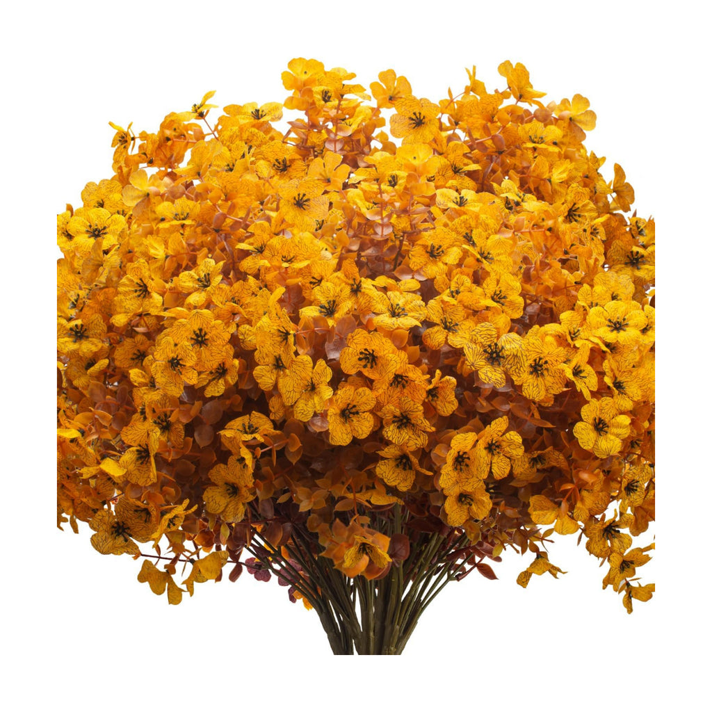 Grunyia 16 Bundles Artificial Fall Mums Outdoor UV Resistant, Fake Silk Plants No Fade Faux Greenery for Garden Porch Patio - Autumn Thanksgiving Christmas Home Decor (Fall Yellow)