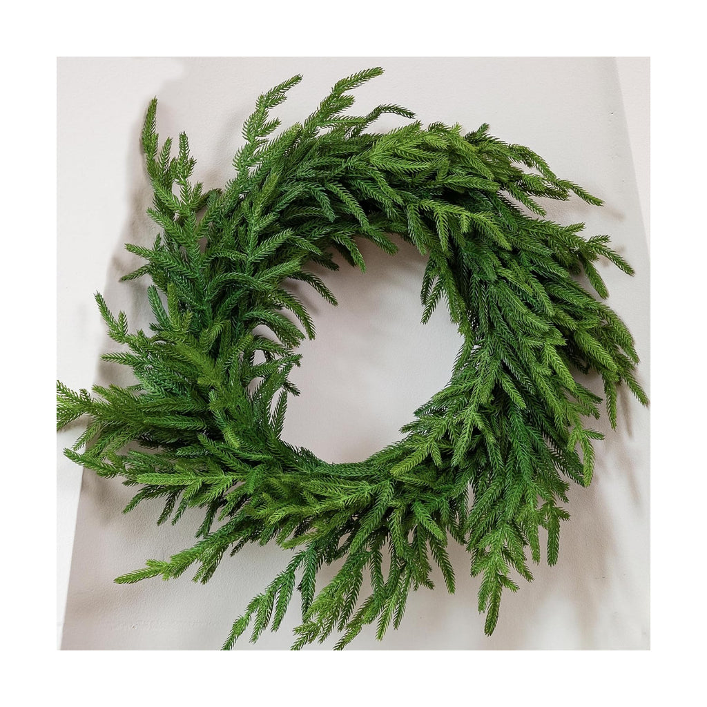 24" Real Touch Norfolk Pine Wreath, Faux Christmas Wreath for Front Door