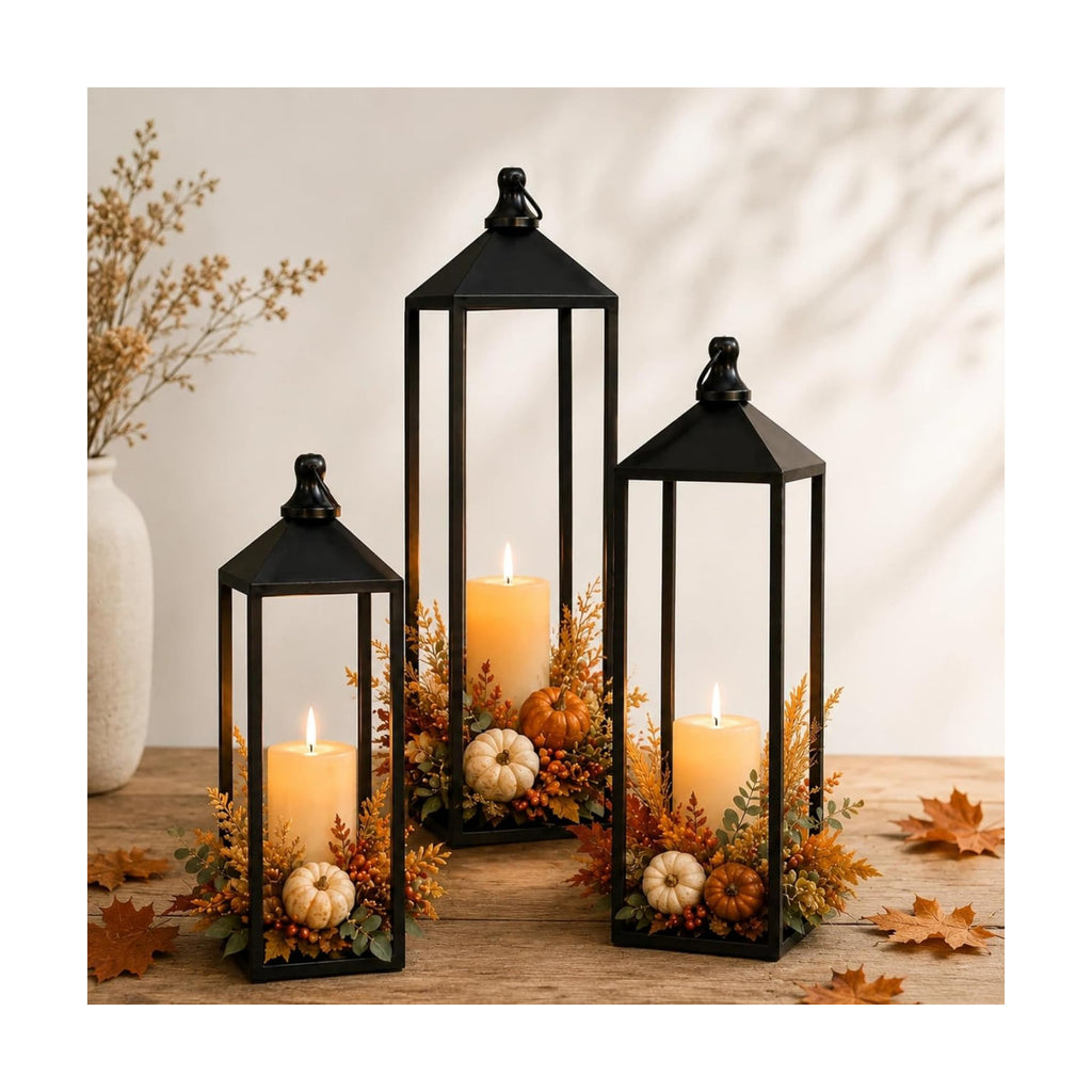 22'' 19'' 17'' Lanterns Decorative Outdoor Indoor, Set of 3 Floor Lanterns