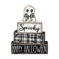 4Pcs Halloween Table Decoration Happy Halloween Ghost Wooden Block Sign