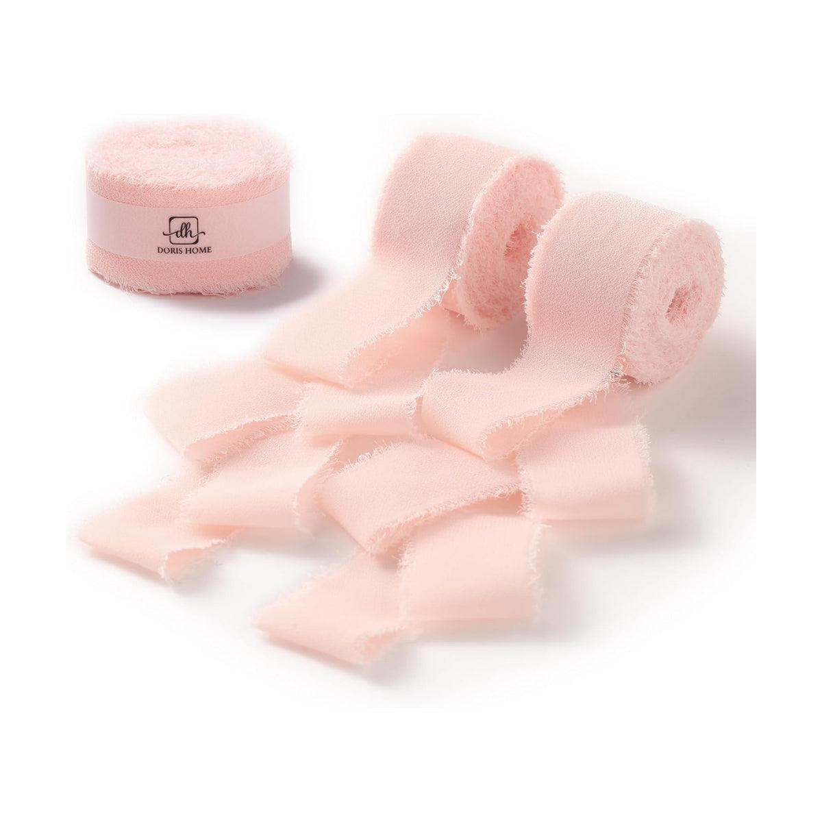 DORIS HOME Handmade Frayed Fringe Chiffon Ribbon 1" x 21Yd Blush Pink