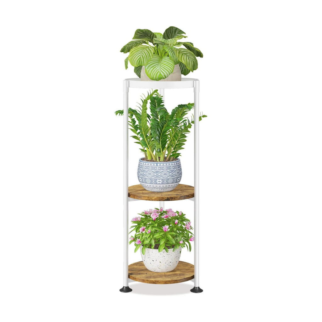 LASZOLA Plant Stand Tall Flower Holder for Indoor Corner, 3 Tier White | Heavy Duty Metal Vertical Multi Level Shelf