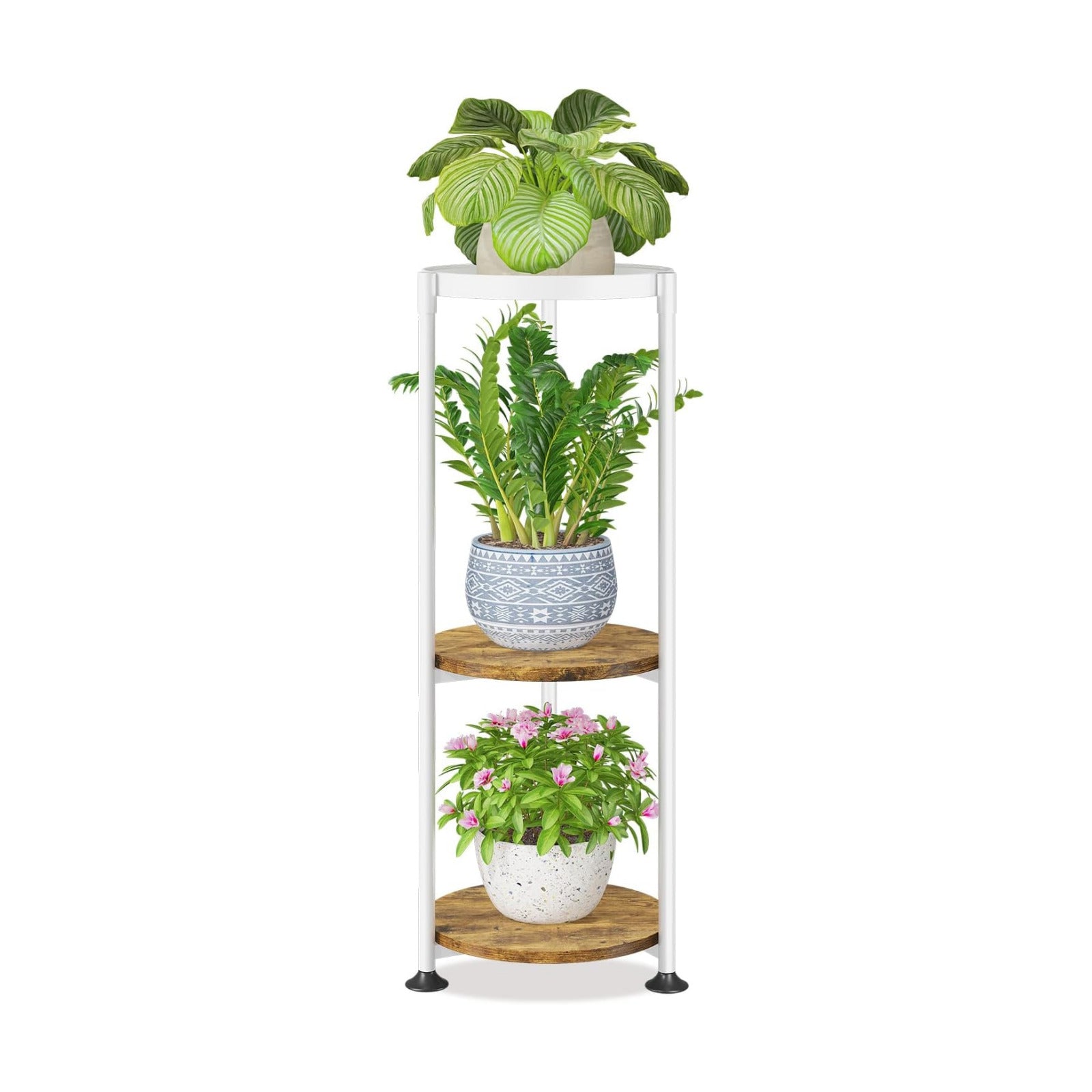 LASZOLA Plant Stand Tall Flower Holder for Indoor Corner, 3 Tier White | Heavy Duty Metal Vertical Multi Level Shelf