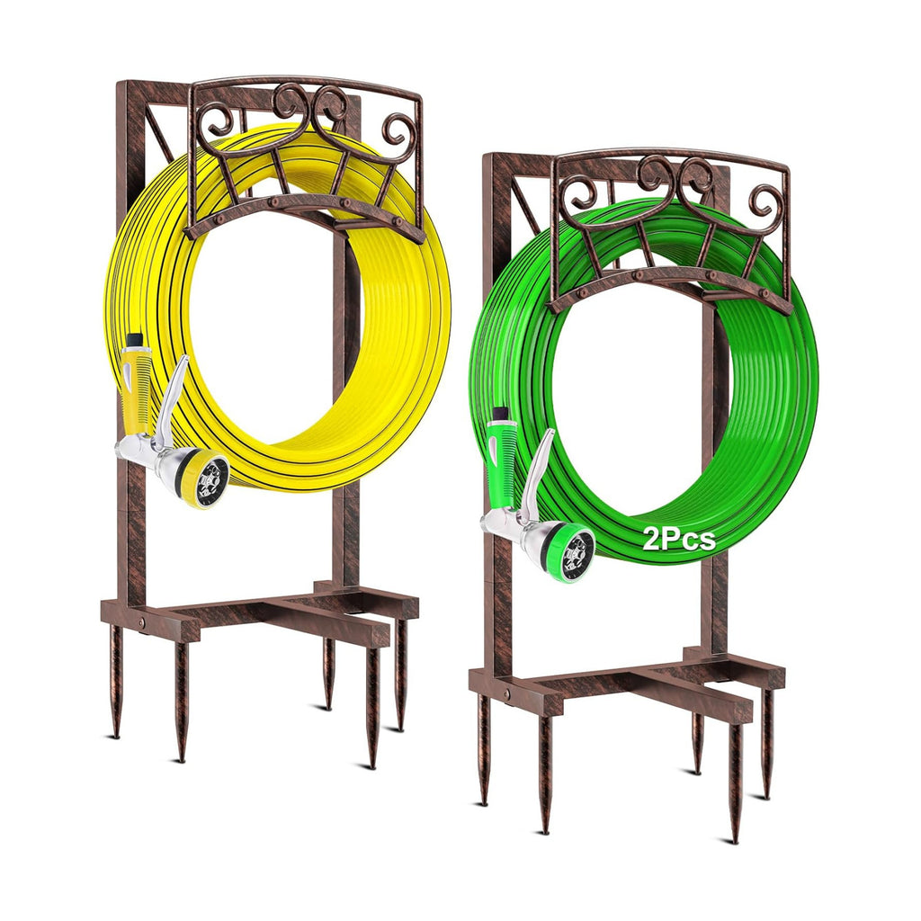 Garden Hose Holder, Heavy Duty Metal Water Hose Holders Hose Stand with 5 Spikes, Freestanding Hose Storage Rack Hose