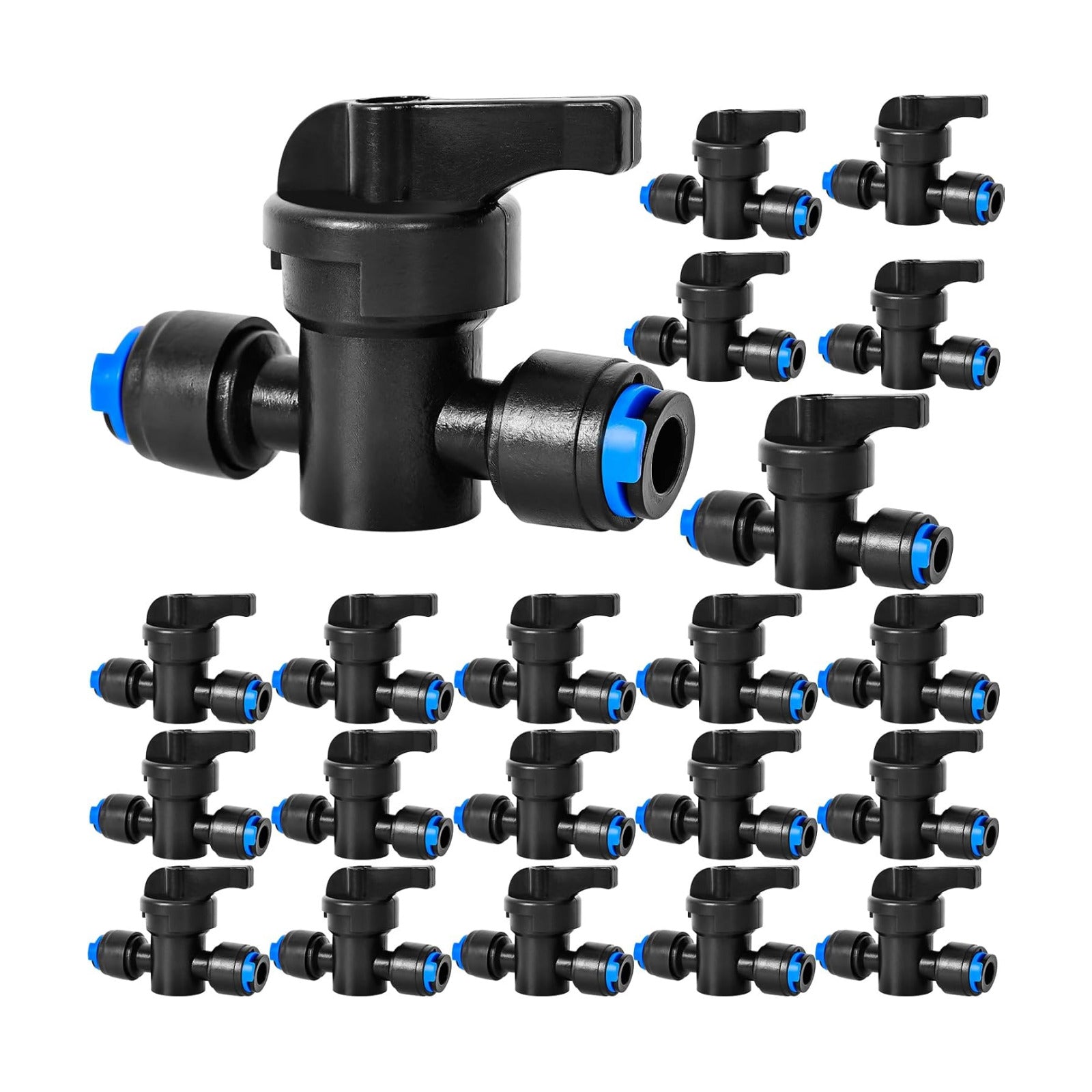 20 Pack 1/4" Drip Irrigation Shut Off Valve, Quick Connect Universal Drip Irrigation Tubing Coupling Valve, Connector