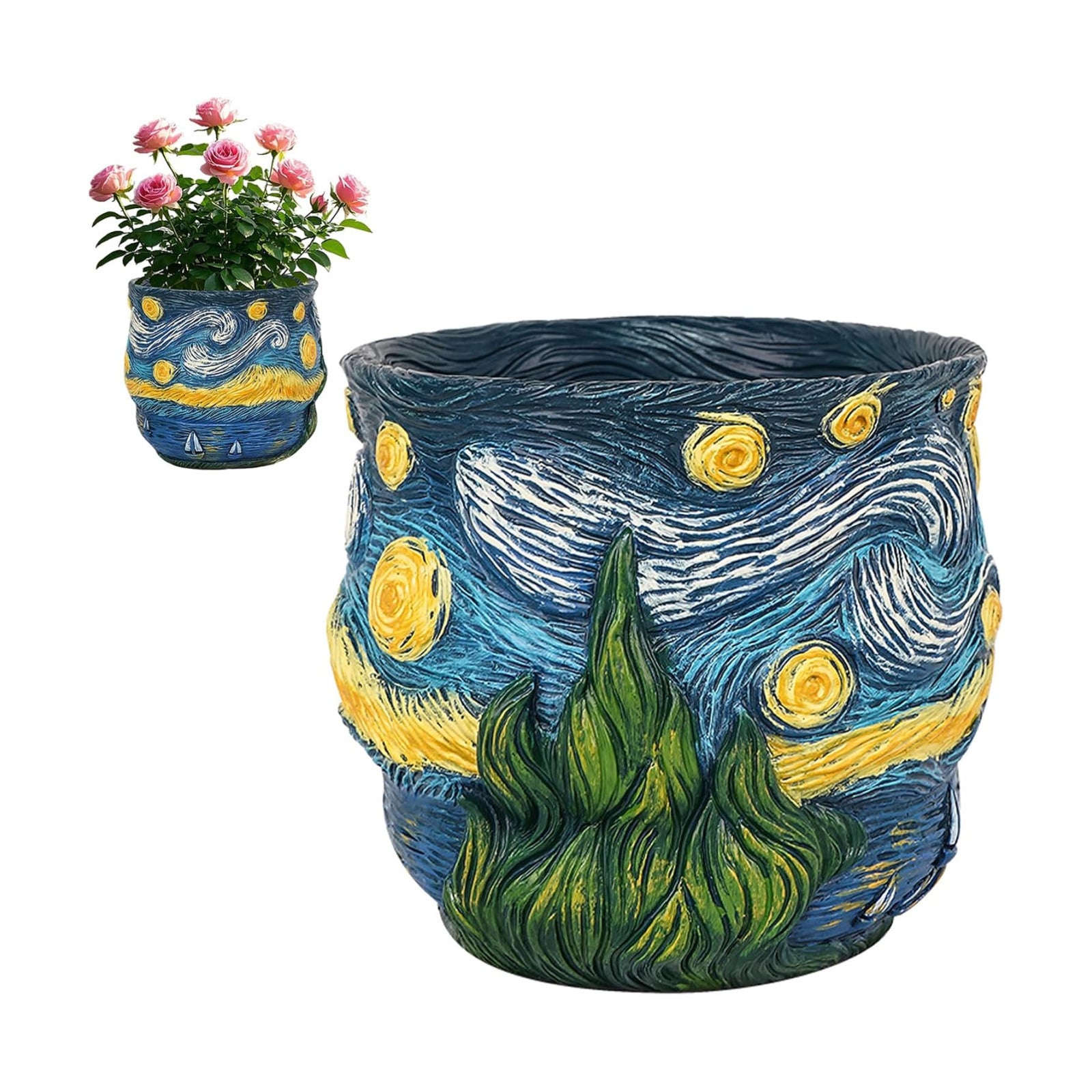 Starry Night Planter Pot, Van Gogh Flower Pot, Unique Resin Vase for Plants