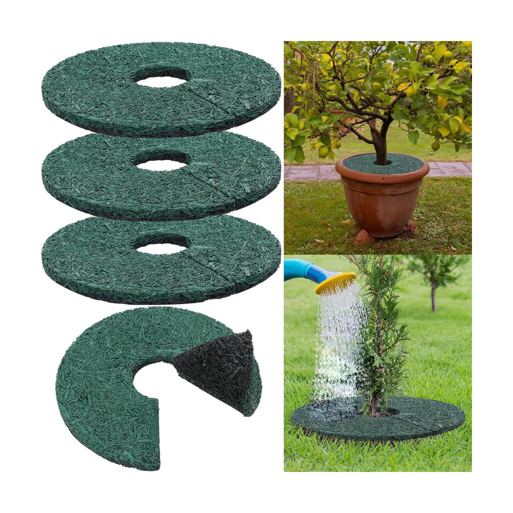 Peryiter 4 Pcs Double Side Rubber Mulch Tree Ring 12 Inch, Heavy Duty Rubber Mulch Mat, Tree Root Protector Mat