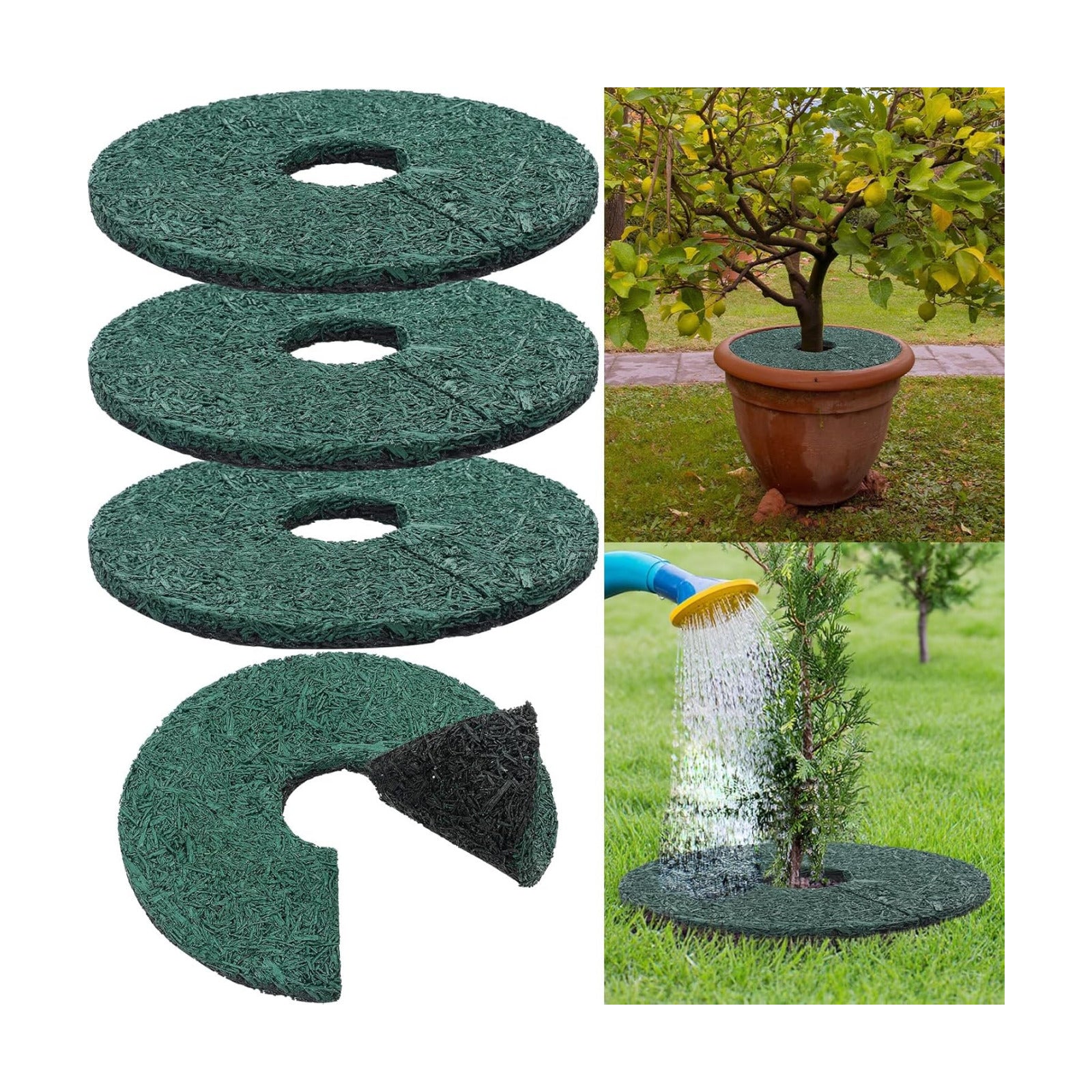 Peryiter 4 Pcs Double Side Rubber Mulch Tree Ring 12 Inch, Heavy Duty Rubber Mulch Mat, Tree Root Protector Mat