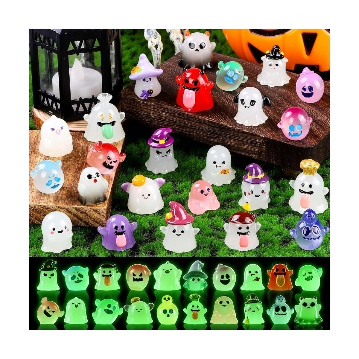 DULEFUN 31pcs Halloween Mini Glow in The Dark Ghosts Figures Decor