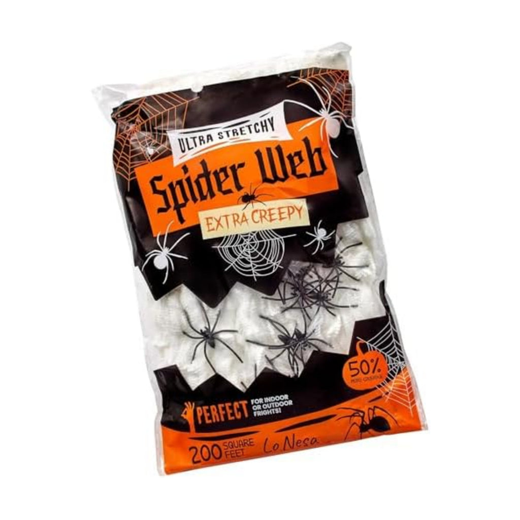200 Sq. Ft Spiderweb Coverage, Indoor & Outdoor Use, Creepy Spiders Included, Garden Decor (White, 200 SQ FT) Spider Web
