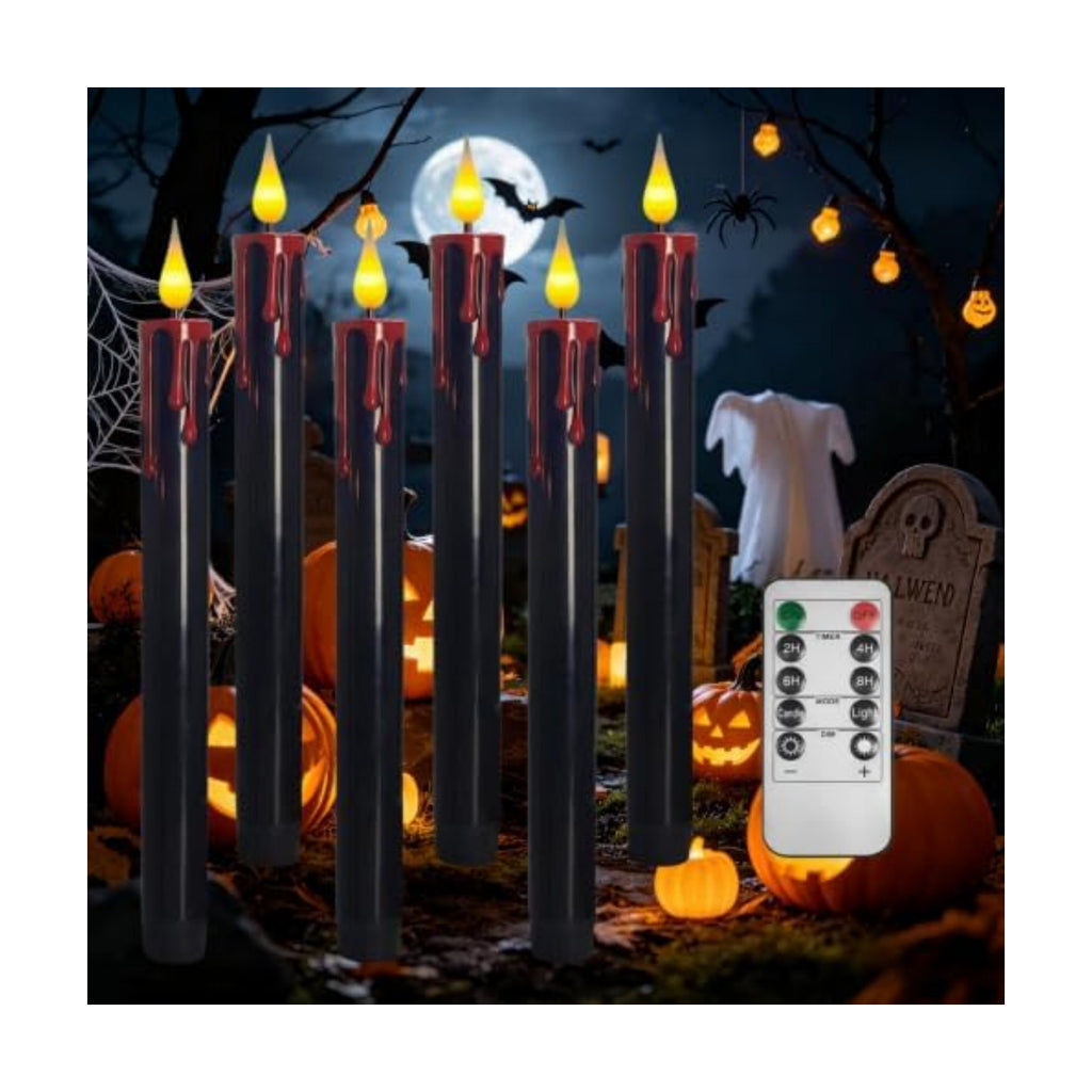 Black Halloween flameless taper candles, flickering, remote and timer