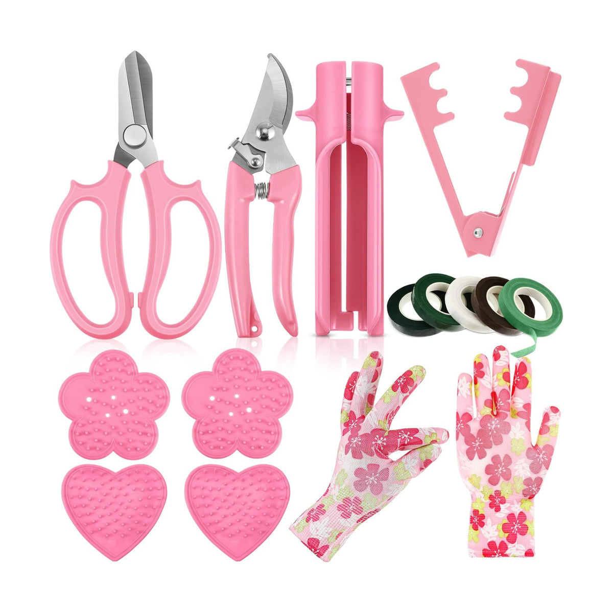 14 Pcs Mother's Day Rose Stripper Thorn Remover Tool Garden Pruning Shears Scissors Kit Leaf Stripping Tool Floral Gloves and Floral Tape Flower Stripper Kit Gift for Wedding Outdoor Gardening(Pink)