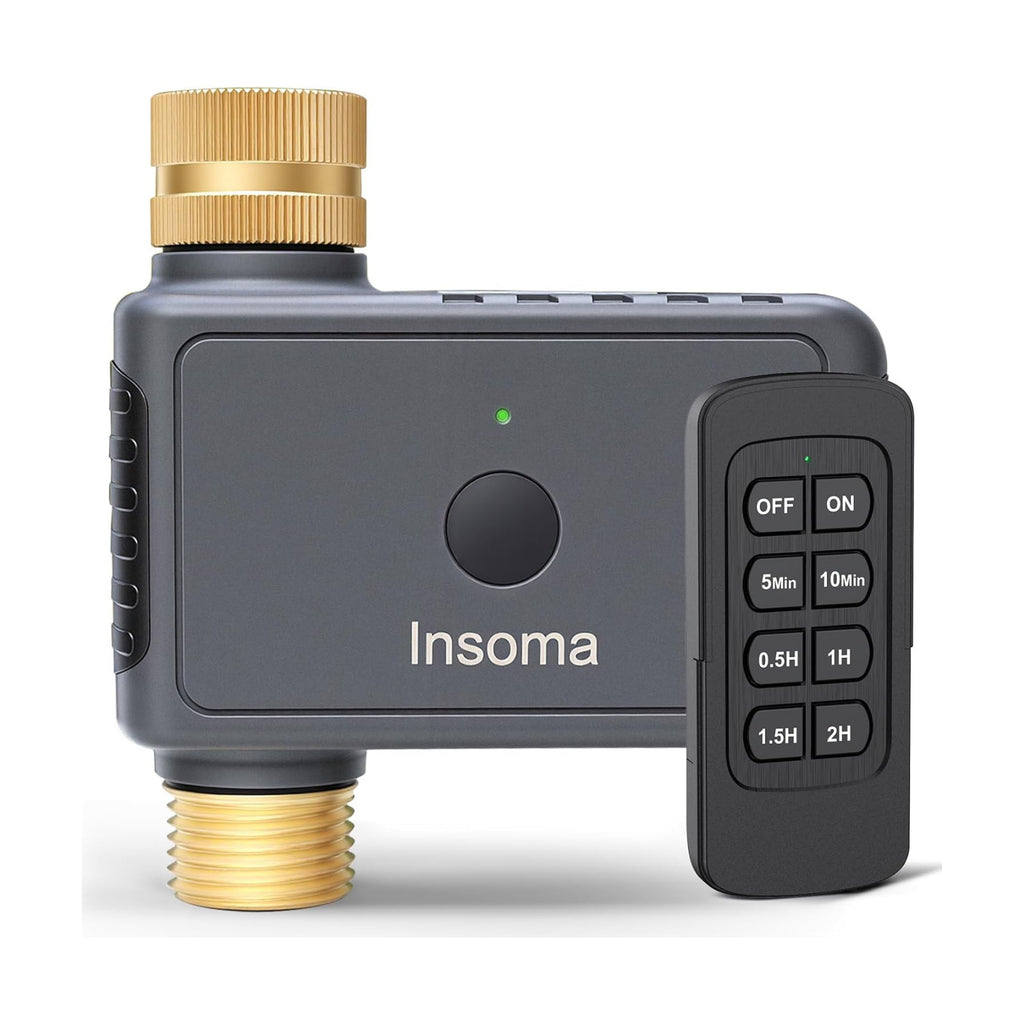 Insoma Remote Control Sprinkler Timer with Brass Inlet & Outlet, Garden Hose Timer Turns Water Off Automatically, Up to